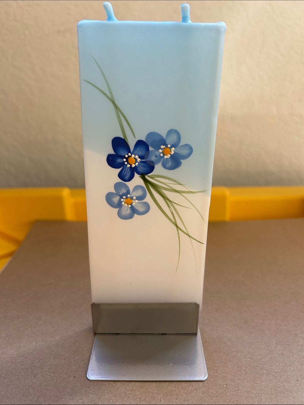 Blue Handpainted Floral Glass Accent Candle Holder